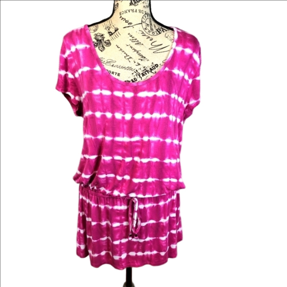 Michael Kors Fuschia White Tie Dye Tunic Top Large